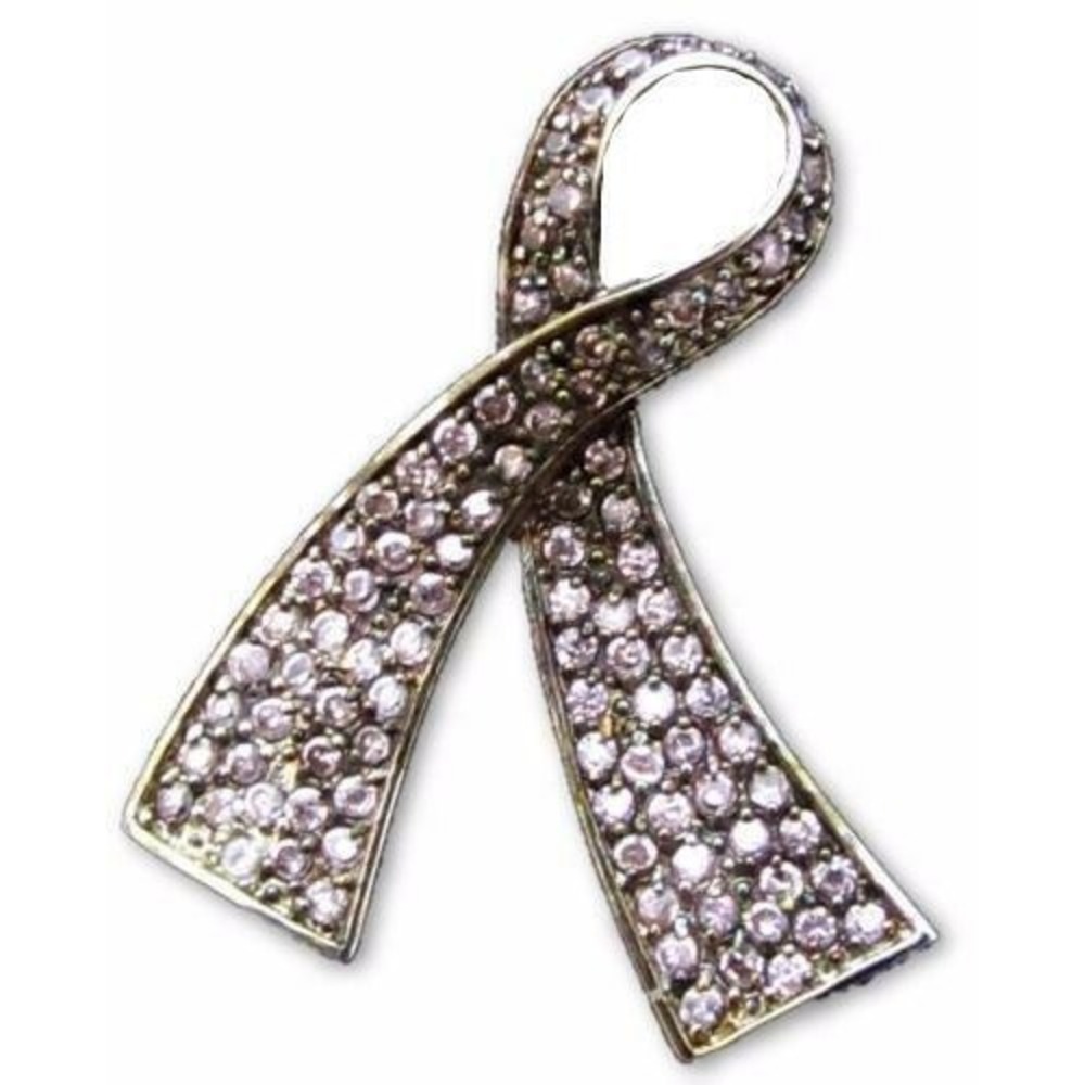 Beautiful Sparkling Pink Ribbon Crystal Stone Sterling Silver Necklace Pendant‎